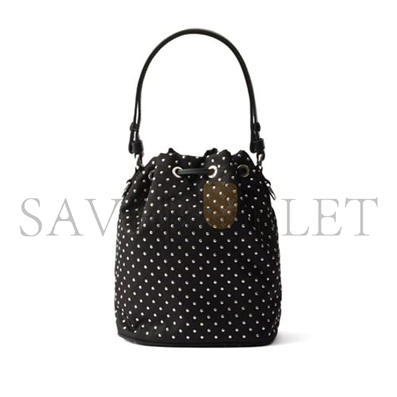PRADA BLACK RE-NYLON MINI-BAG WITH STUDS 1NE067 (19.5*15.5*10cm) 